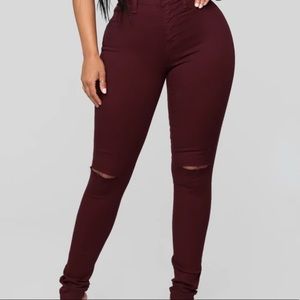 Fashion Nova Canopy Jeans Burgundy 1X